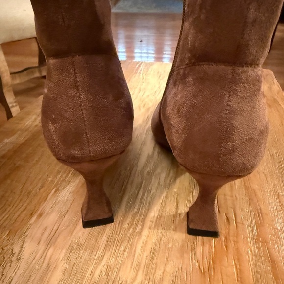 Patrizia Spring Step Brown Heeled Boots with Sculptural Kitten Heel New! - Picture 6 of 7